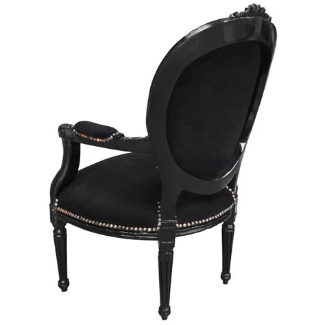 Fauteuil Baroque De Style Louis XVI Velours Noir Et Bois Noir