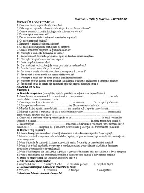 Fisa Sistemul Osos Și Sistemul Muscular Pdf