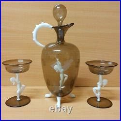 Vintage Art Deco Bimini Glass Cocktail Set Glasses Decanter Jug Nude Lady Vintage Glass