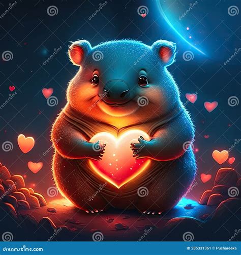 Cute Wombat Hugging Heart Illustration Of A Cute Bear With A Heart In