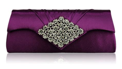 Purple Designer Diamante Evening Satin Clutch Bag Evening Handbag Evening Clutch Evening Bags