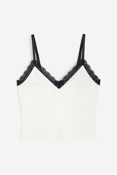 Lace Trim Cami White Black Ladies Handm Au