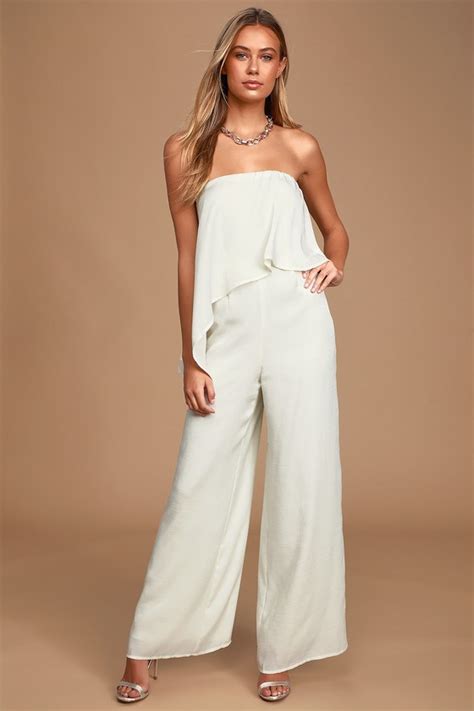 Chic Cream Jumpsuit Satin Jumpsuit Wide Leg Jumpsuit Lulus