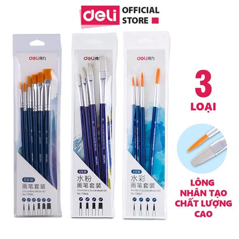 Bộ cọ vẽ chuyên nghiệp Deli dùng cho màu nước bột sơn acrylic Set 4