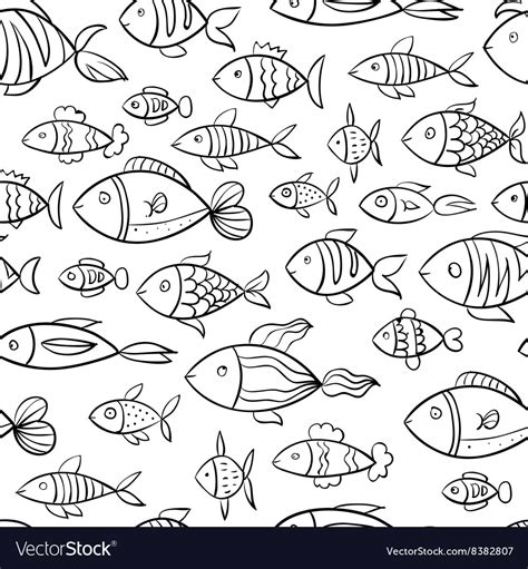 Hand Drawn Fish Pattern Royalty Free Vector Image