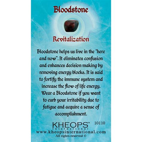Gemstone Properties Info Card Bloodstone (each): Kheops International