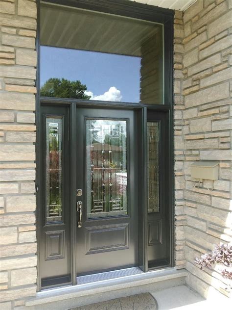 Stunning Decorative Glass Insert Door Front Entrance With Double Sidelight And Plain Glass