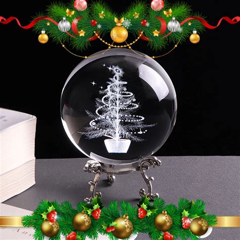 80 Mm Crystal Ball 3d Laser Engraved Miniature Christmas Tree Glass Sphere Christmas Decorations