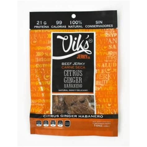 Pack de 15 Carne Seca Viks Jerky Citrus Ginger Habanero 28gr Viks Jerky