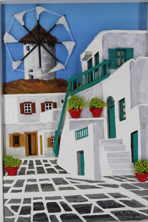 Traditional House Windmills Of Mykonos Cyclades Handmade D Painting