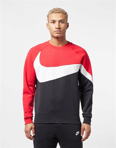 Nike Cotton Big Swoosh Crew Sweat In Red For Men Lyst