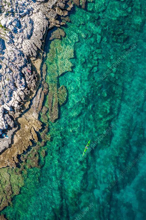 Aerial View Of A Kayak In The Waters Of Bale Croatia Stock Image