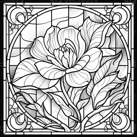 Stained Glass Flower Coloring Page Stock Photo At Vecteezy