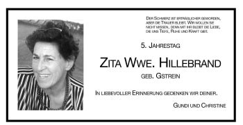 Traueranzeigen Von Zita Hillebrand Trauer Bz