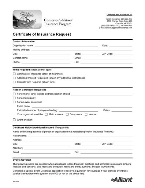 Certificate Of Insurance Request Alliant Insurance Services Download