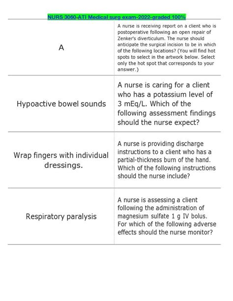 NURS 3060 ATI Medical Surg Exam 2022 Graded 100 Past Exam Papers