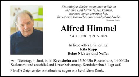 Traueranzeigen Von Alfred Himmel Trauerportal Ihrer Tageszeitung