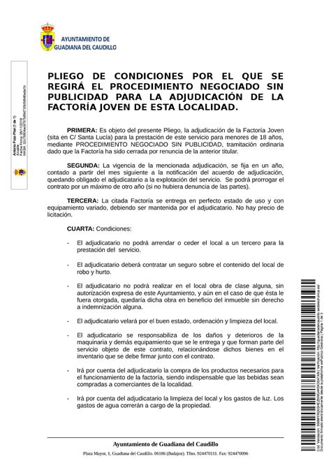 Pliego De Condiciones Por El Que Se Regir El Procedimiento Negociado