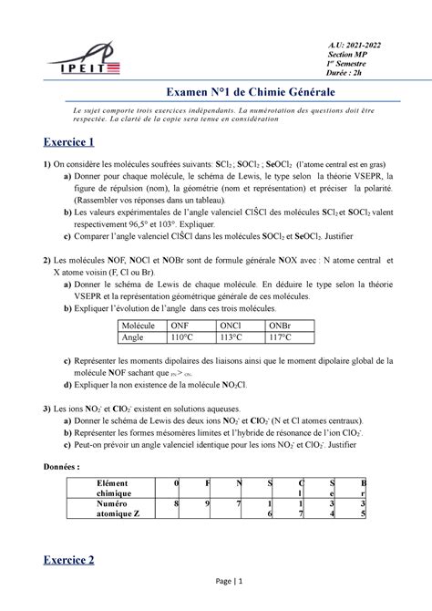 Examen Nonc Correction Bar Me Examen N De Chimie