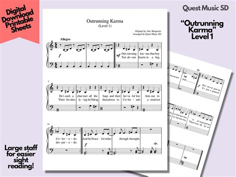 Piano Sheet Music outrunning Karma by Alec - Etsy