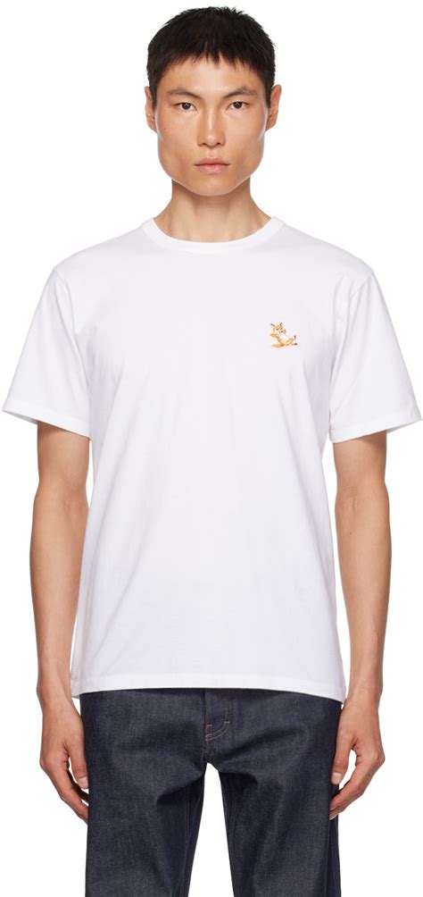 White Chillax Fox Patch Classic T Shirt By Maison Kitsun On Sale