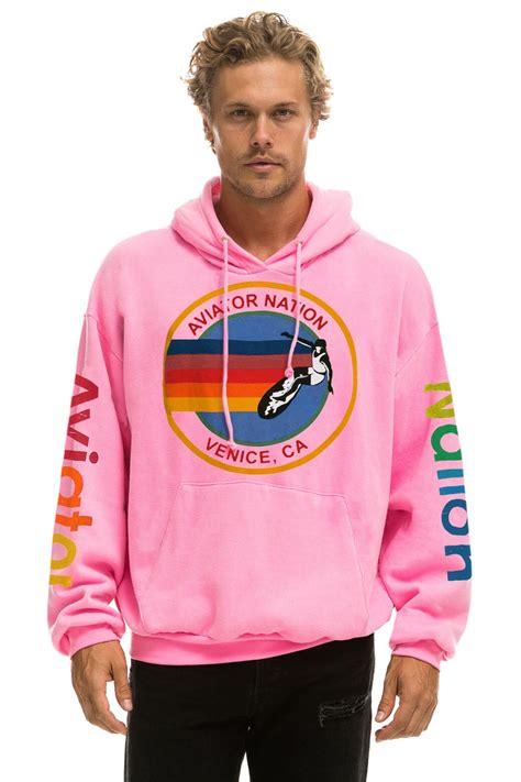 Aviator Nation Relaxed Pullover Hoodie Neon Pink Aviator Nation