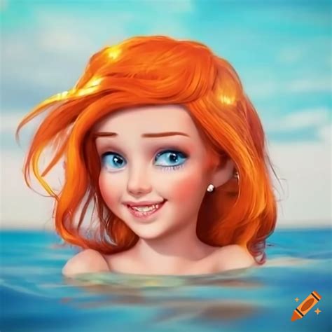 Portrait Of A Smiling Mermaid With Orange Hair At The Beach On Craiyon