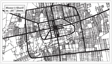 Mazar I Sharif Afghanistan City Map In Black And White Color In Retro