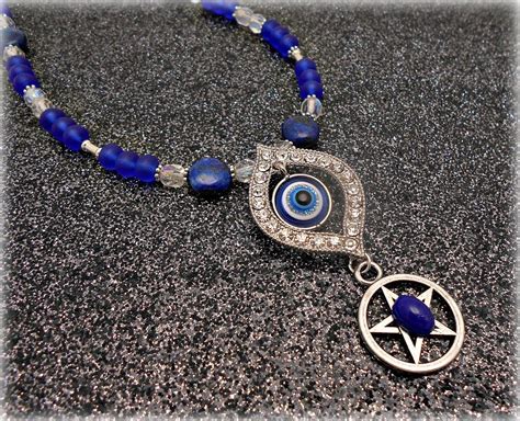 Lapis Lazuli Evil Eye Pentacle Necklace Wiccan Jewellery Pagan