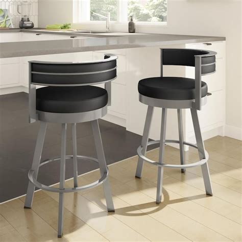 Amisco Browser Glossy Grey Counter Height Upholstered Swivel Bar Stool