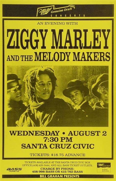 Ziggy Marley The Melody Makers Vintage Concert Poster From Santa Cruz