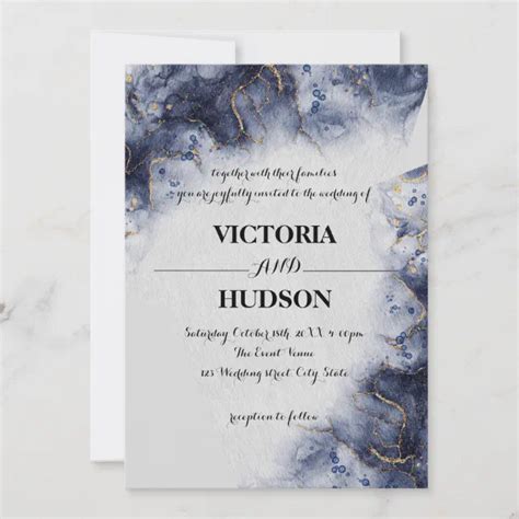 Modern Blue Gold Agate Marble Invitation Zazzle