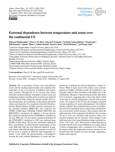 Pdf Extremal Dependence Between Temperature And Ozone Over The