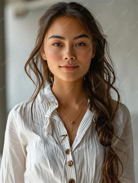 Premium Photo A Woman With Long Hair Wearing A White Shirt