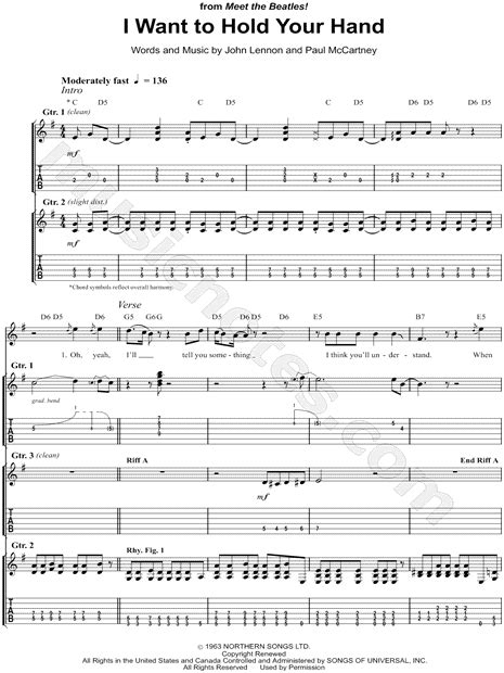 The Beatles I Want To Hold Your Hand Guitar Tab In G Major Download