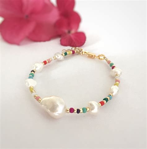 Colourful Freshwater Pearl Bracelet Beaded Pearl Bracelet Colourful