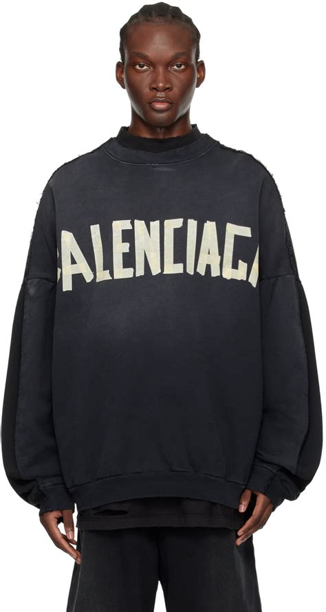 Balenciaga Pull molletonné noir à logo Tape Type SSENSE France