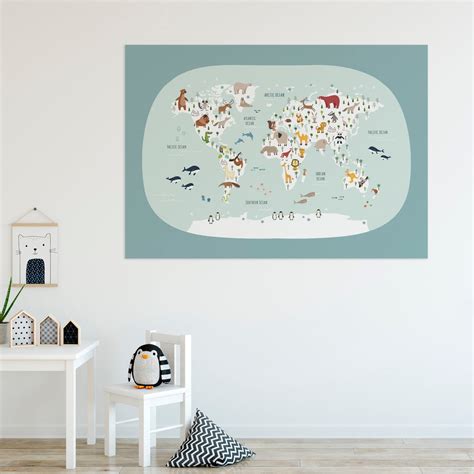 Animal World Map Poster Kids World Map Printable Illustrated - Etsy