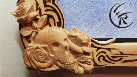 Woodcarving Skull On Picture Frame Timelapse Youtube