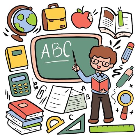 Premium Vector | Hand drawn cartoon teacher with school supplies