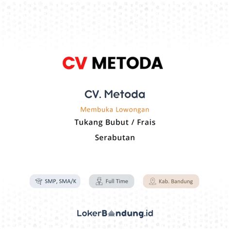 Lowongan Kerja Tukang Bubut Frais Serabutan Di CV Metoda