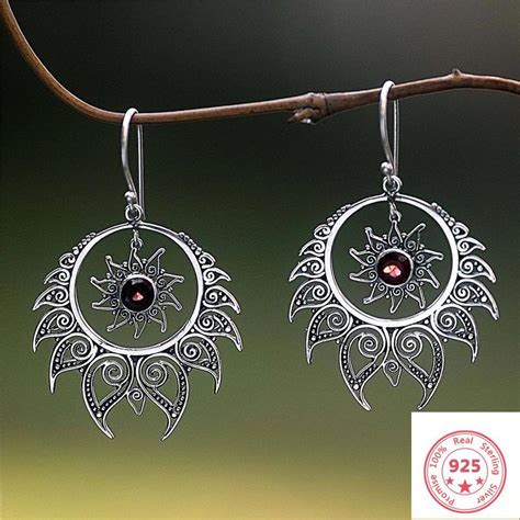 Sat N Al N Solid S Silver Natural Garnet Earring Exaggerated Brincos