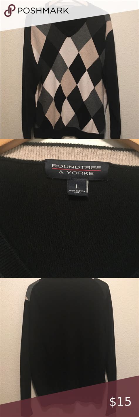 Roundtree Yorke Sweaters Mens Sz L Blk Tan Roundtree Yorke