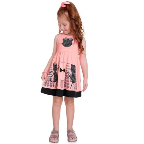 Vestido Infantil Ver O Gatinha Rosa Neon Tam A Kyly Loja De