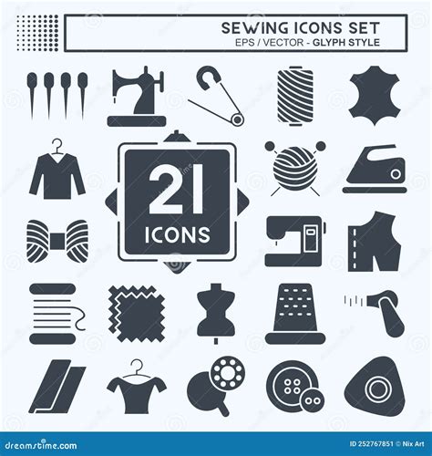 Icon Set Sewing Suitable For Education Symbol Glyph Style Simple