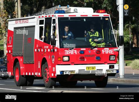 A New South Wales Fire Brigade vehicle on its way to attending an alarm ...