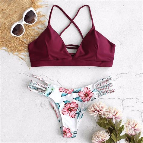 Braided Twist Bikini In Flower Bikini Two Piece Swimsuits