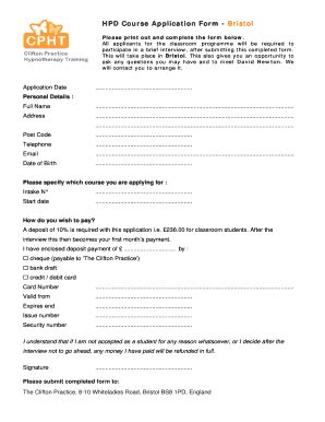 Fillable Online Hpd Course Application Form Bristol Fax Email Print