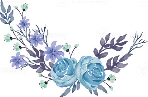 Beautiful Arrangement Of Purple And Blue Flowers And Leaves Watercolor