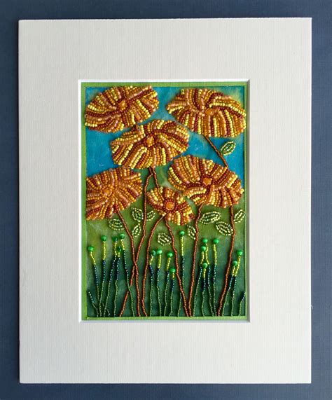 A Bead Embroidered Painting Of Sunflowers Available On Etsy